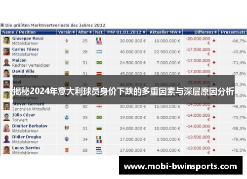 揭秘2024年意大利球员身价下跌的多重因素与深层原因分析