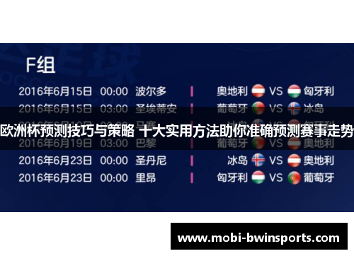欧洲杯预测技巧与策略 十大实用方法助你准确预测赛事走势